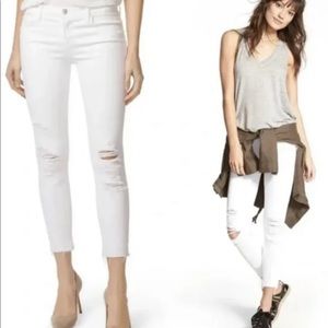 NWT $178 J Brand Cropped Skinny Jeans in Demented Distressfrd White Wash Sz 28